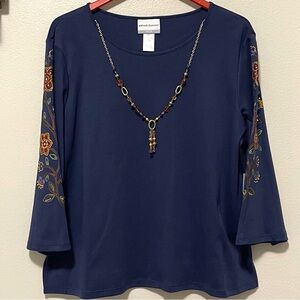 NWT Alfred Dunner Mesa Verde Top - Lariat Necklace & Bell Sleeves - Size PXL